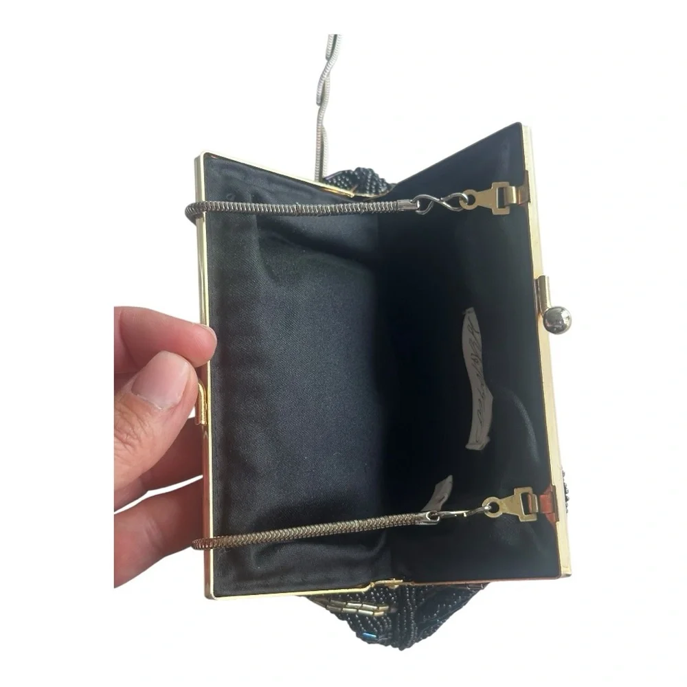 Vintage Lord & Taylor Elegant Black‎ Multicolor Shell Clutch with metal strap